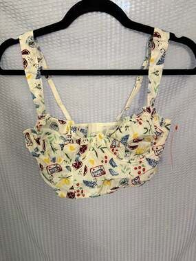 Colsie Fruit and Sardine Print Woven Corset Bralette, Size Small